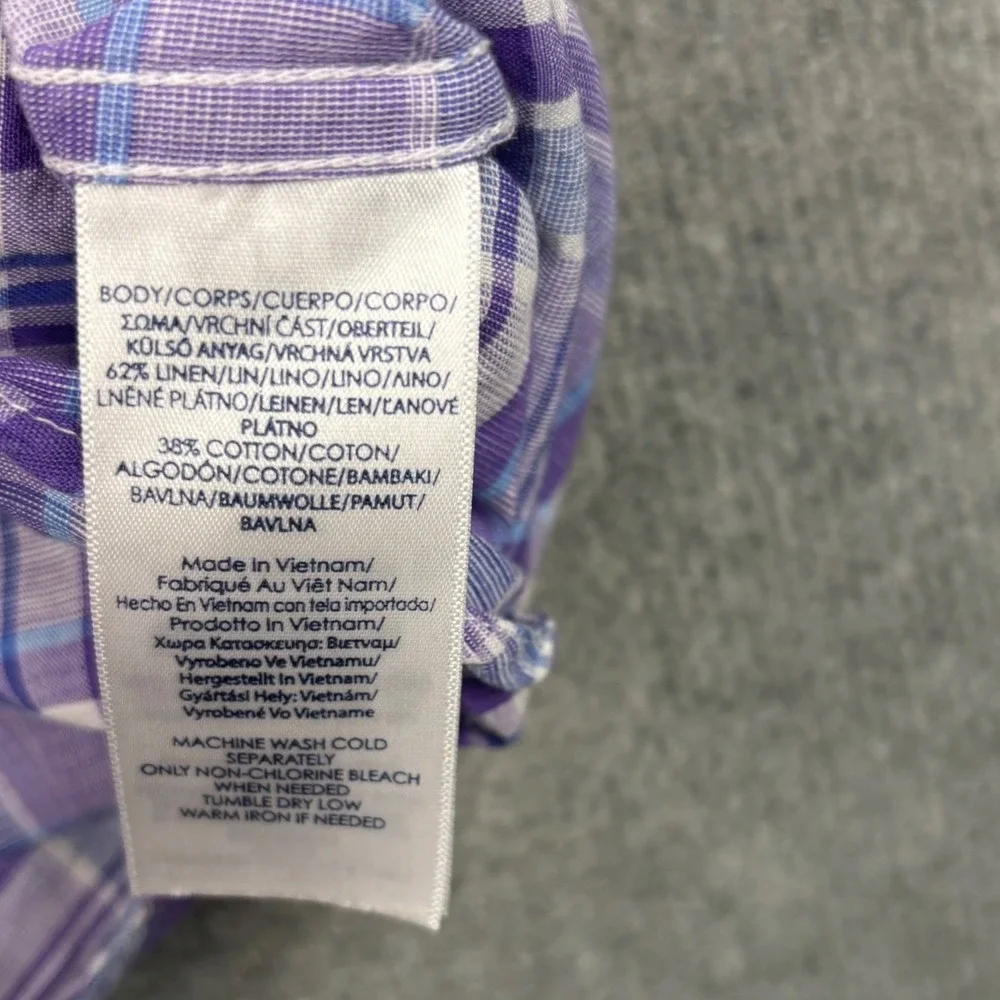 Chaps Linen Cotton Short Sleeve Plaid Button Down Shirt‎ XXL Purple
